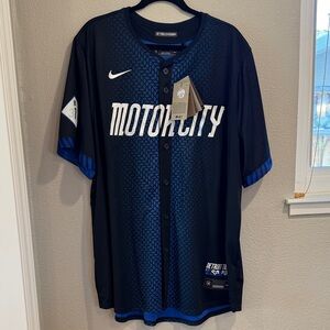 NWT Nike Motor City Black and Blue Button-Up Jersey DETROIT TIGERS SKUBAL